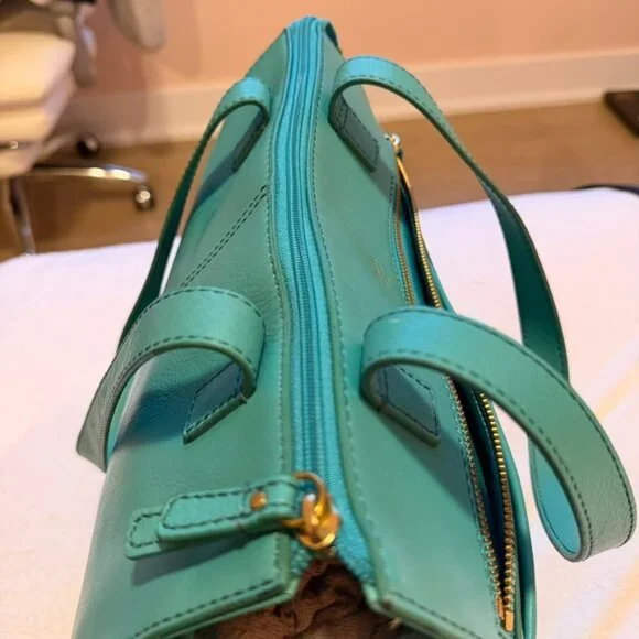 Rare Fossil Teal Satchel Leather Shoulder Bag Spring - Picture 4 of 11